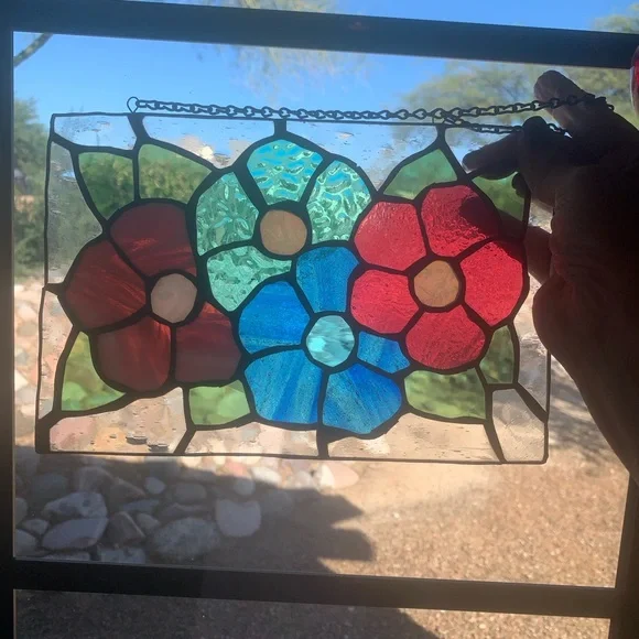 Handmade Vibrant Floral Stained Glass Art - Picture 2 of 6